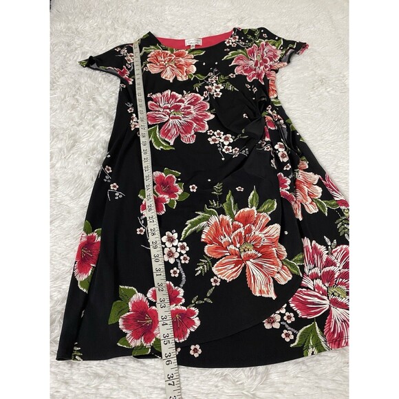 Signature by Robbie Bee Dress Women's Size M Black Floral Office Bow Tie Waist - Picture 8 of 14